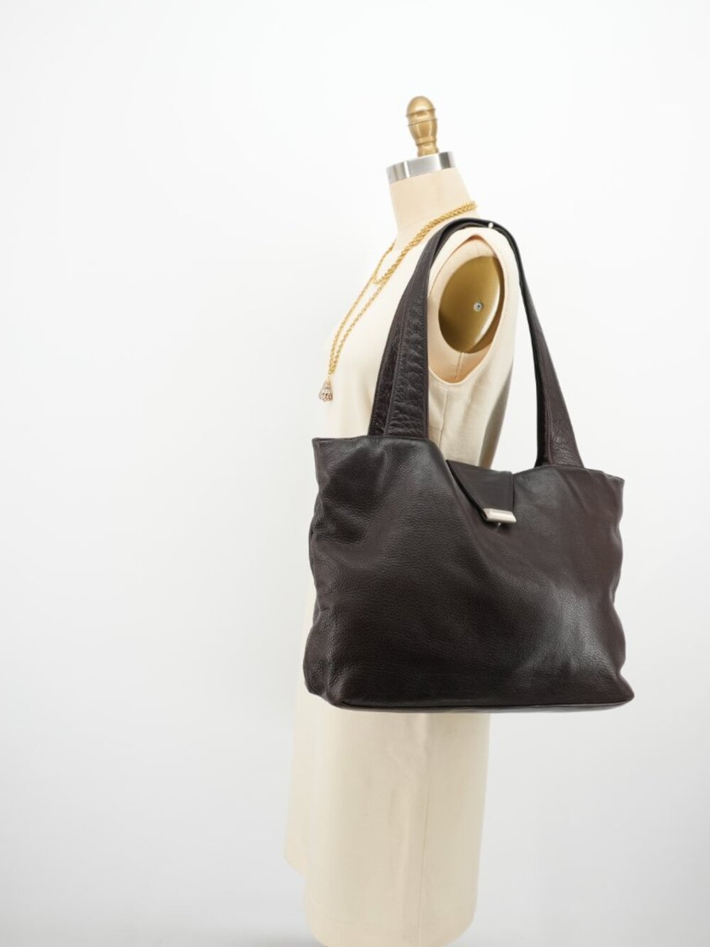 Large Leather Tote School Office Weekender Bag 90s Satchel Brown Travel Purse - Picture 11 of 15